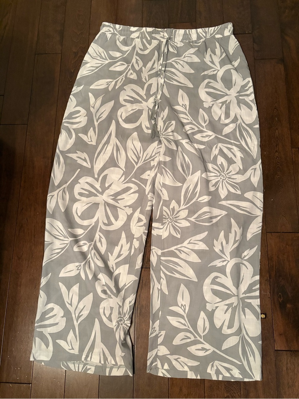 la Vie en Rose Aqua Floral Wide Leg Swim Cover-Up Pants Large